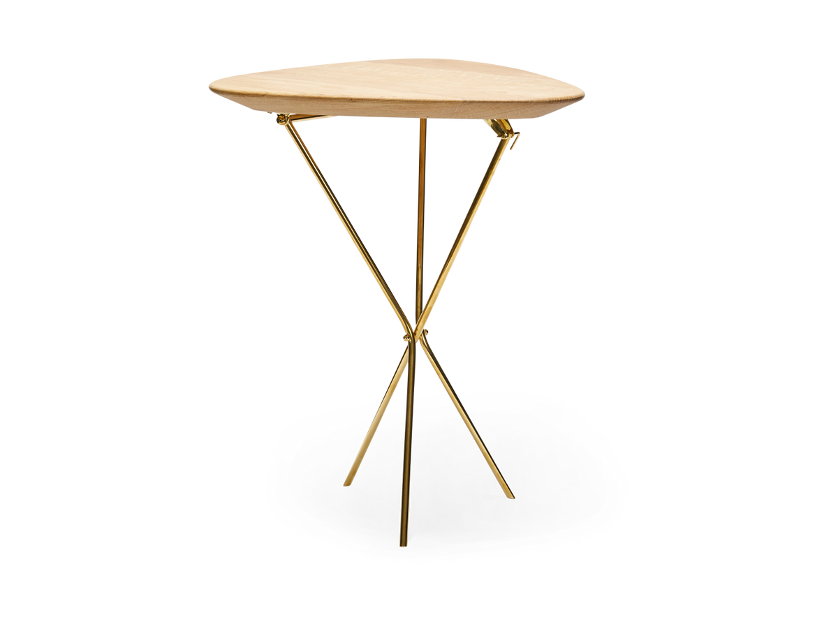 #3642-1 Tripod Table - Brass and Oak