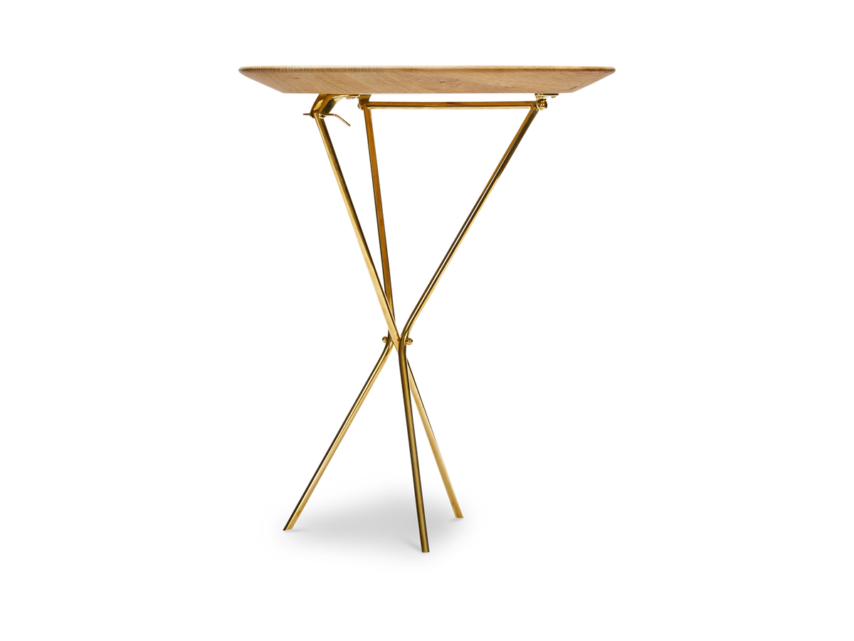 #3642-1 Tripod Table - Brass and Oak